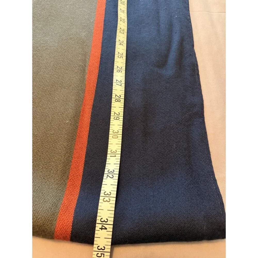 Massimo Dutti Wool Scarf Navy Olive Orange Color Block Fringe Unisex